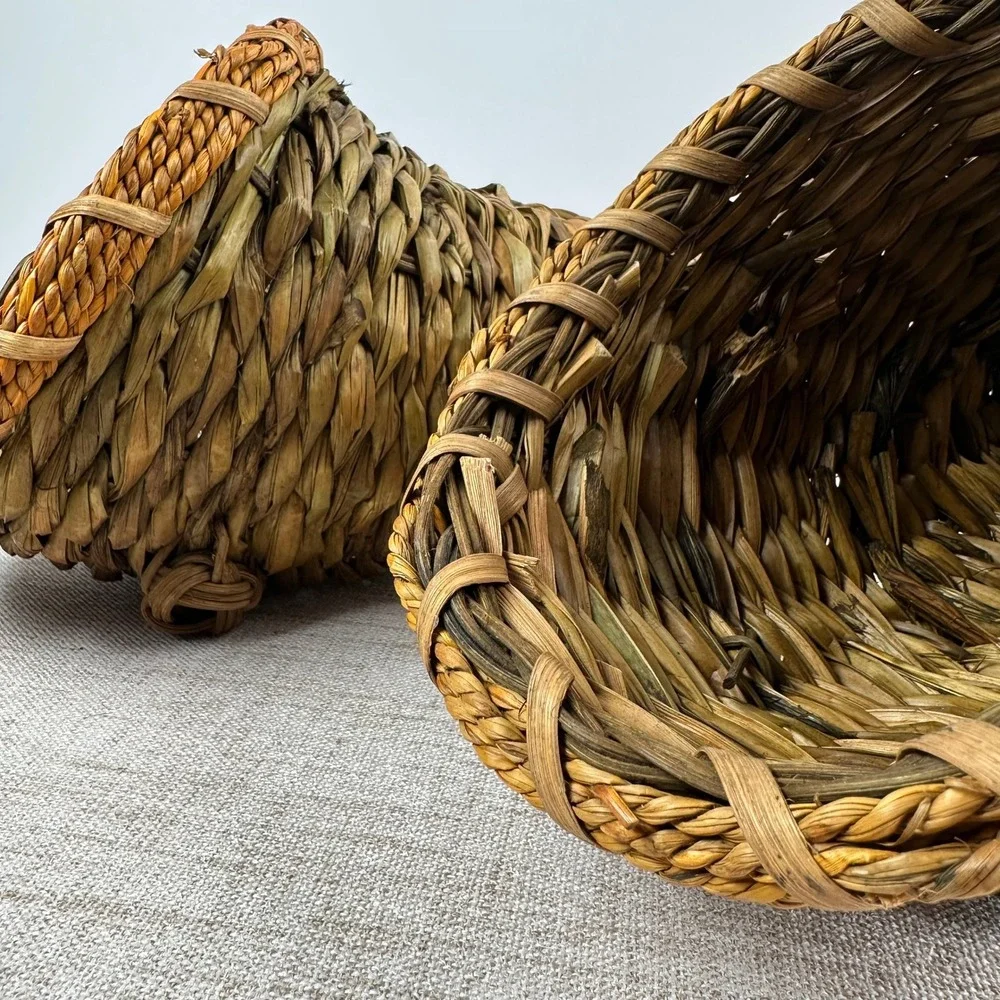 Vintage Woven Cornucopia Basket Pair Horn of Plenty Fall Thanksgiving Decor